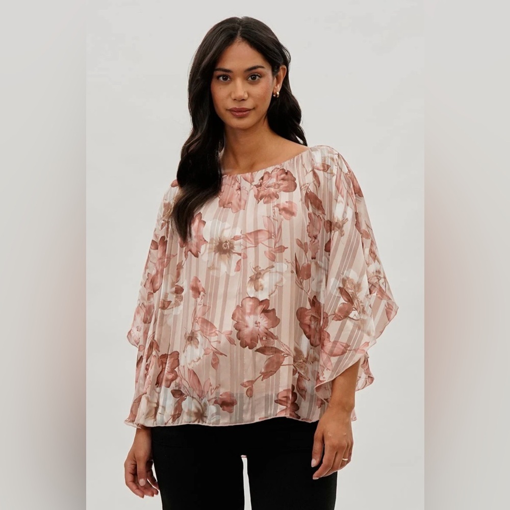 NWT Costa Blanca floral chiffon cape blouse Pink size small